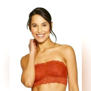 EUC Auden Lace Unlined Bandeau Strapless Bra; Bralette in Burnt Orange. Size L.